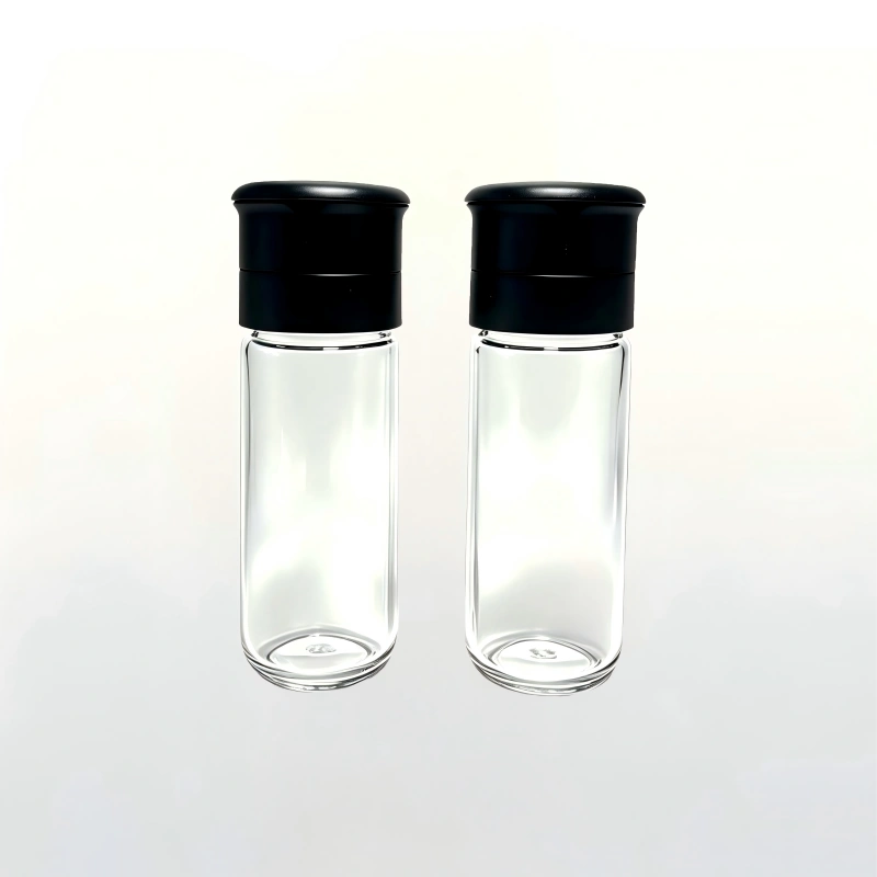 100ml clear straight-sided glass spice grinder bottle with black cap