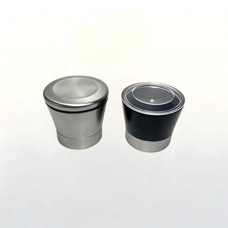 Refillable spice grinder caps with stainless steel accent for 150ml clear glass spice bottle