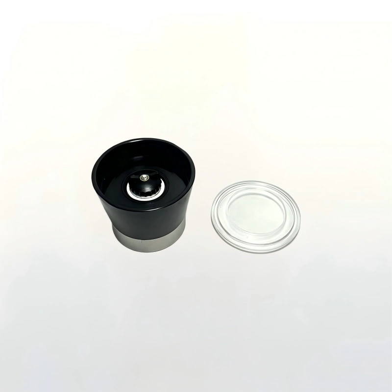 Ceramic grinding mechanism top with clear cover for spice mill bottle