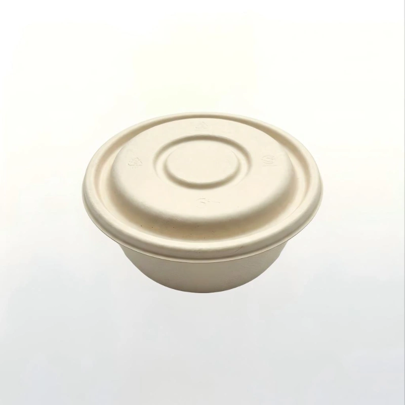 Snap-on leak-proof clear lid fitted on 300ml bamboo pulp compostable bowl