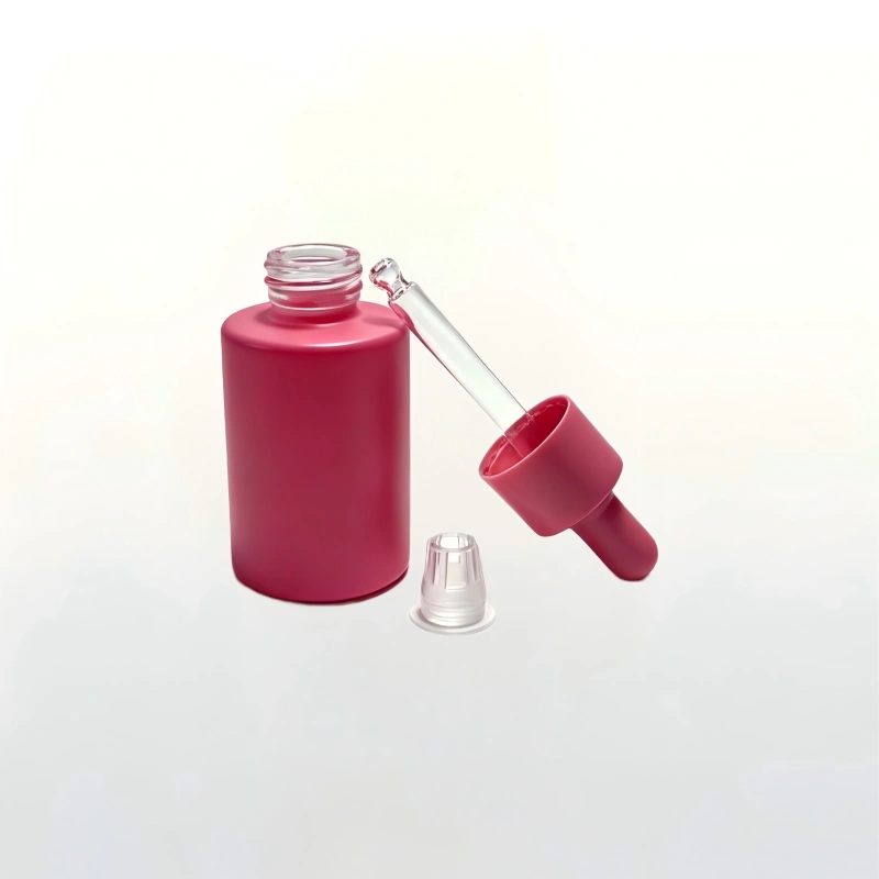 Matching pink rubber bulb dropper cap for 30ml cosmetic glass bottle