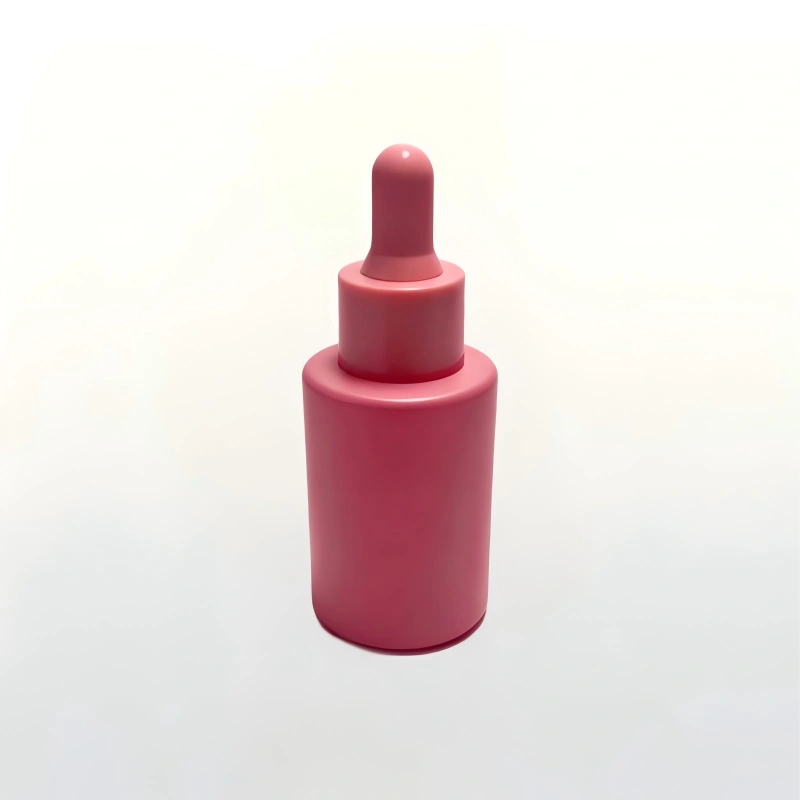 30ml matte pink glass dropper bottle with matching pipette cap for facial serum