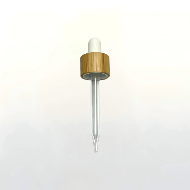 Natural bamboo glass pipette dropper with white bulb for 30ml cosmetic