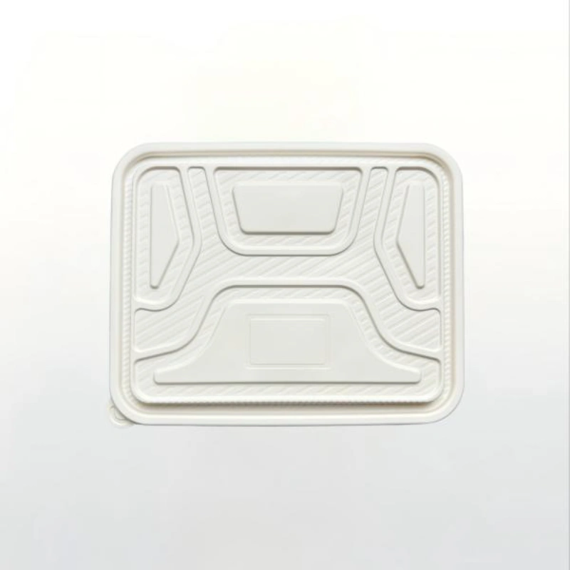 Matching 4-section hinged cover for compostable PLA takeout container