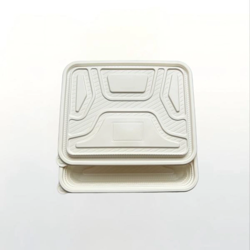 Top view of 4-compartment compostable PLA hinged meal box base