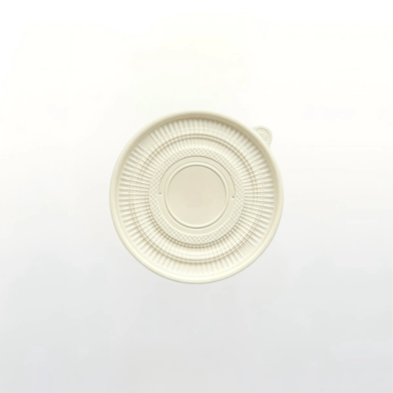 Top view of 500ml compostable round PLA bowl with hinged lid