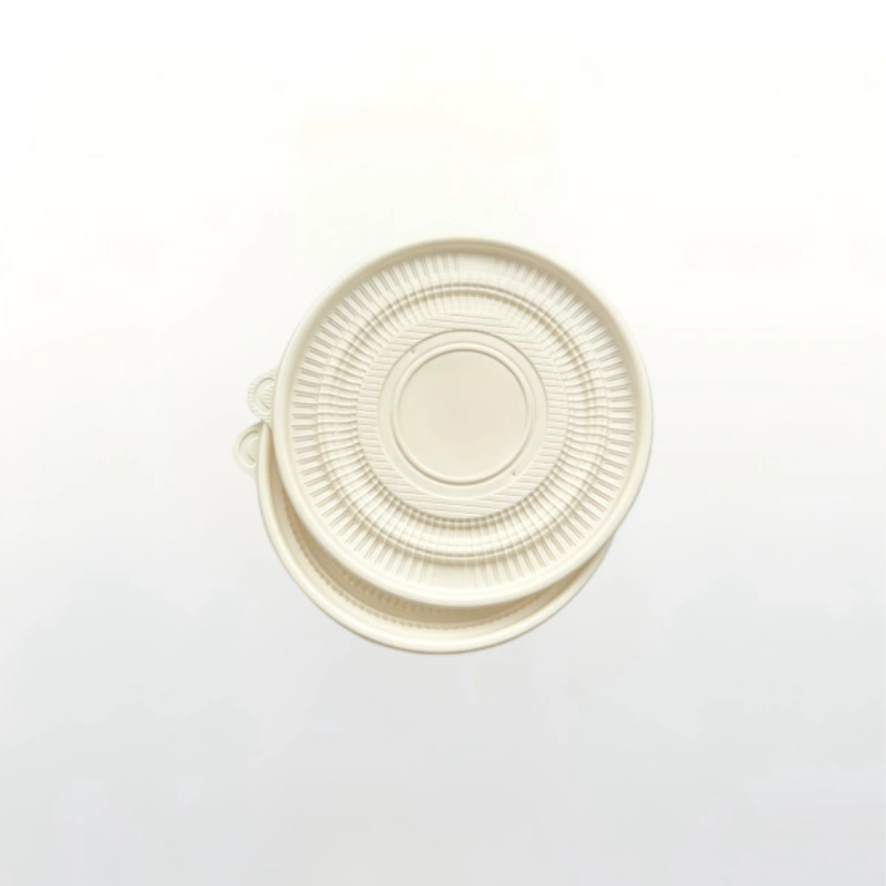 Biodegradable round PLA bowl with airtight hinged lid for takeaway salad