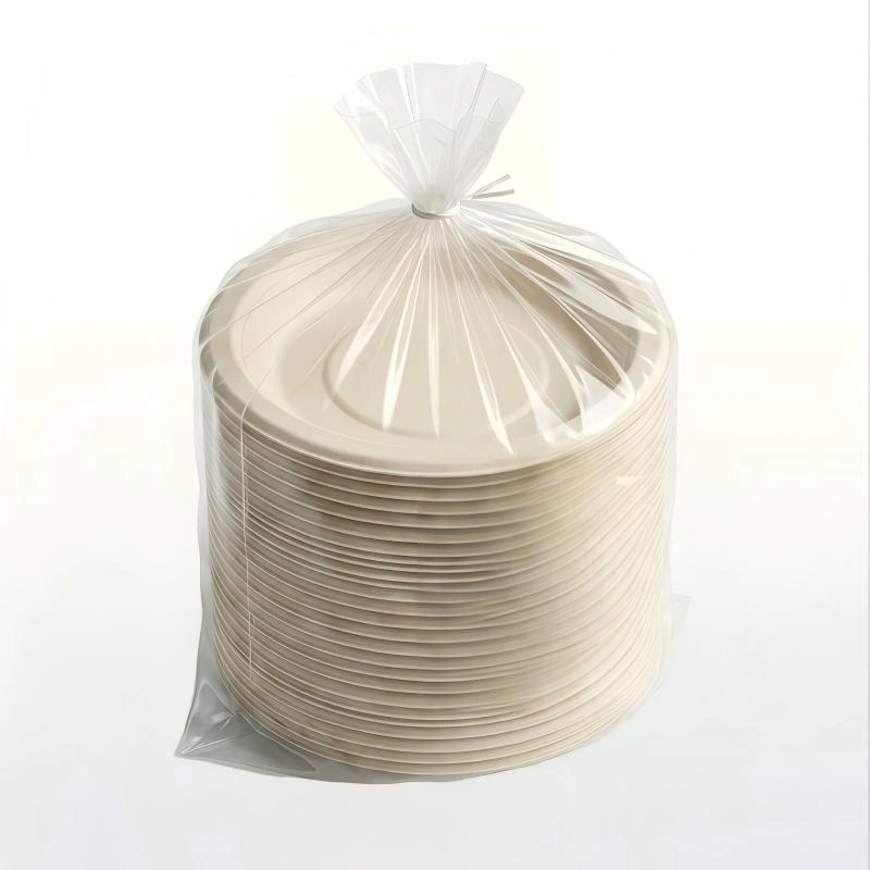 20 pack retail bundle of compostable 6 inch bamboo pulp dessert plates with protective lid