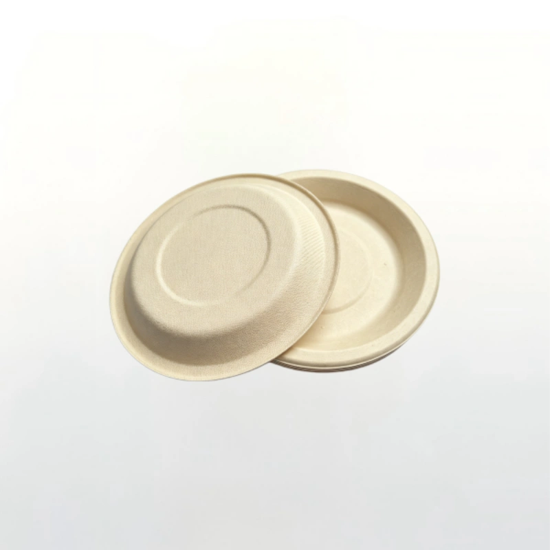 Top view of 6 inch unbleached natural bamboo fiber disposable round plate