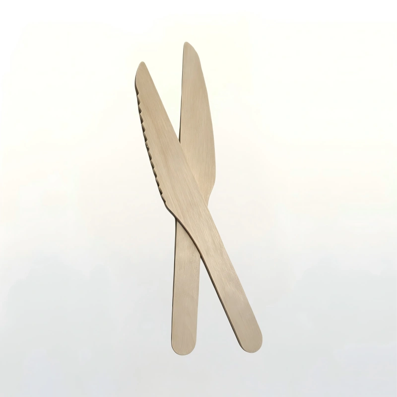 Individually wrapped compostable wooden knife for takeout meal kits