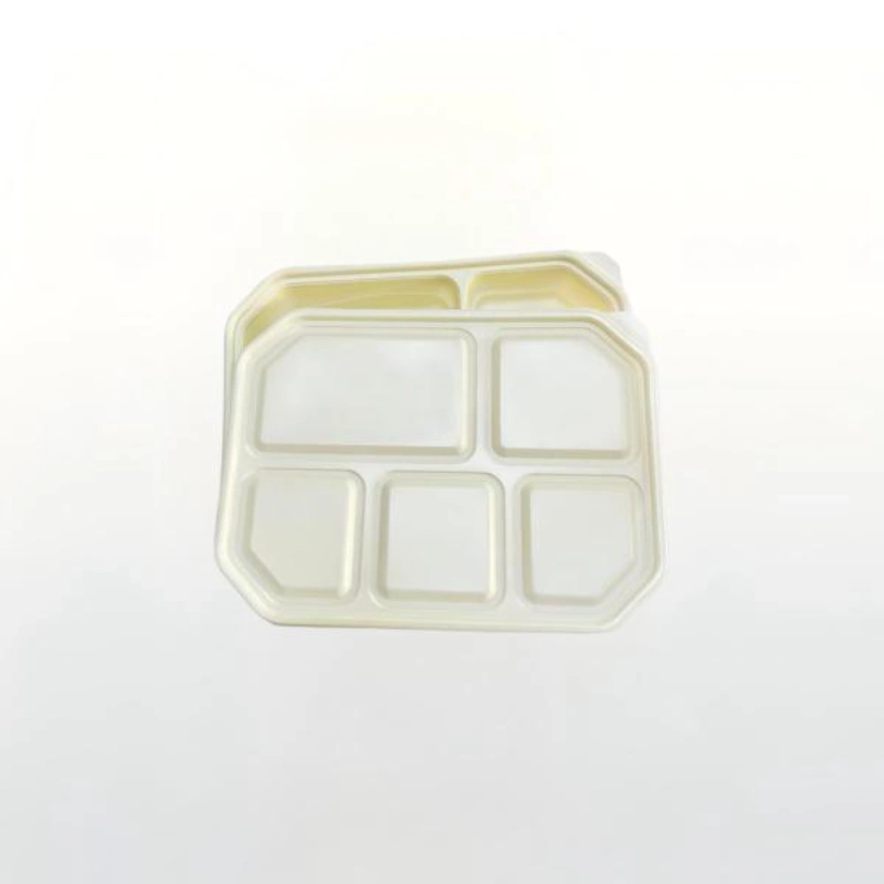 5-compartment compostable PLA lid for bento food tray