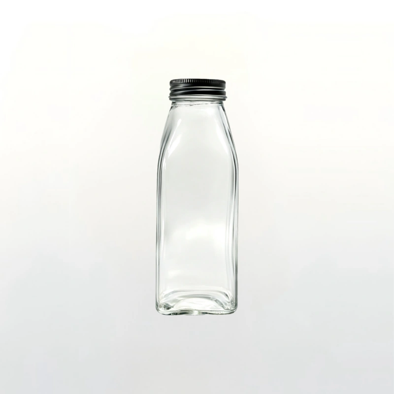 350ml Clear Square Glass Milk Bottle with Airtight Lid