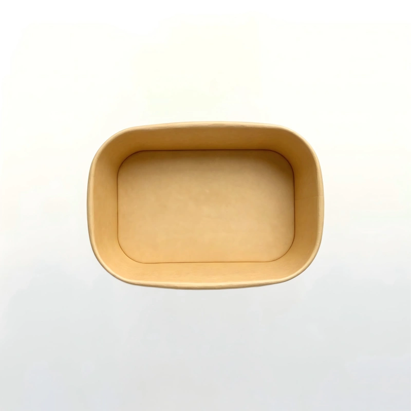 Natural kraft rectangular paper bowl, 500ml, food-grade oil-proof coating