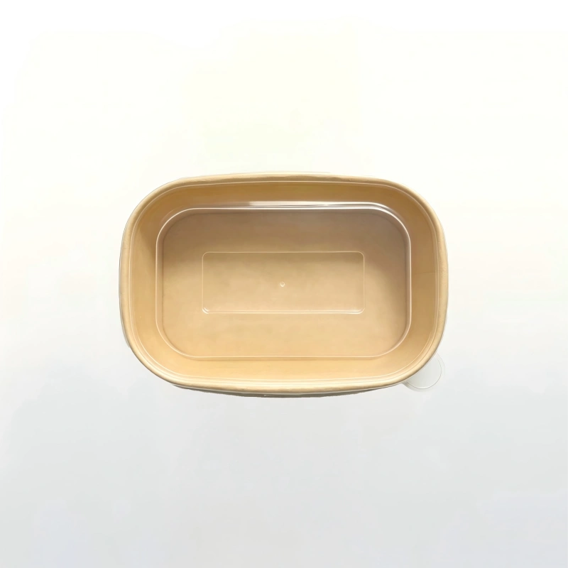 500ml Natural Kraft Rectangular Paper Meal Bowl with Matching Transparent PET Lid