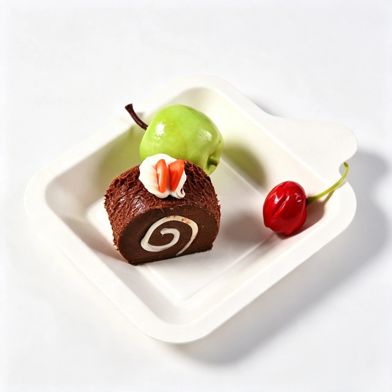 Disposable Sugarcane Bagasse Square Tray with Tab Handle