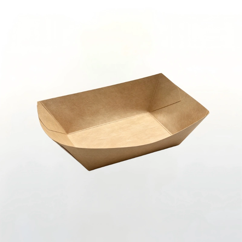 Disposable Natural Kraft Paper Boat Tray, Greaseproof Open Paper Food Container for Takeaway Catering